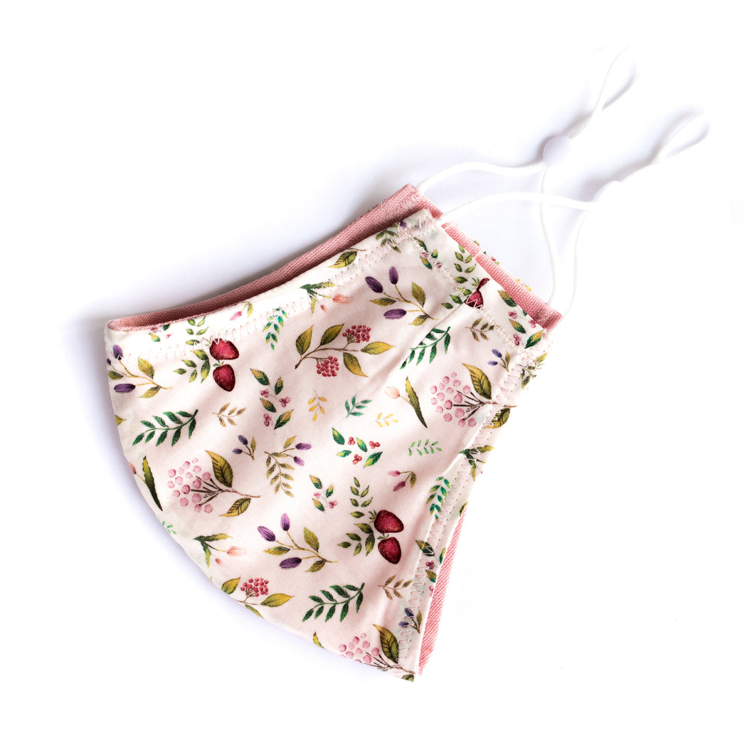 100% Handmade Reversible Mask - Floral/Pink